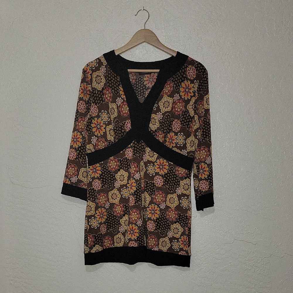 Cocomo Top Women's M/L Floral Mosaic Print Fall Colors